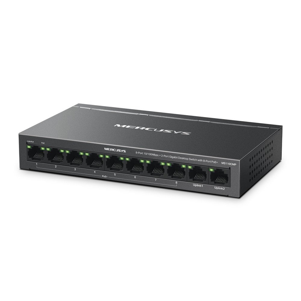 Mercusys MS110CMP - 10-port svič, 8× PoE+ + 2× Gigabit uplink, 115W budžet