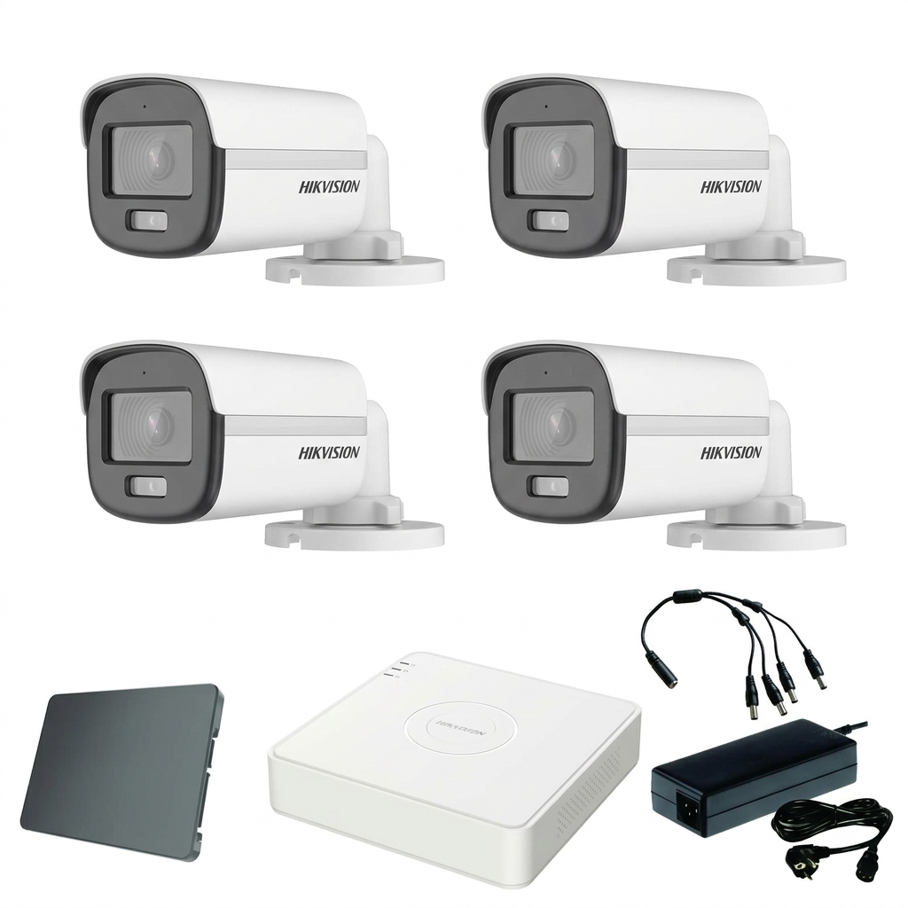 Hikvision komplet 4 bullet kamere 2Mpix ColorVu (DS-2CE10DF0T-PFS)