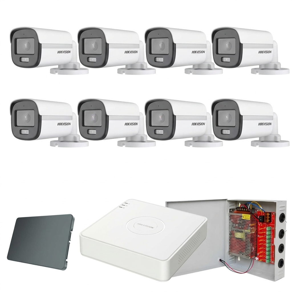 Hikvision komplet 8 bullet kamera 2Mpix ColorVu (DS-2CE10DF0T-PFS)
