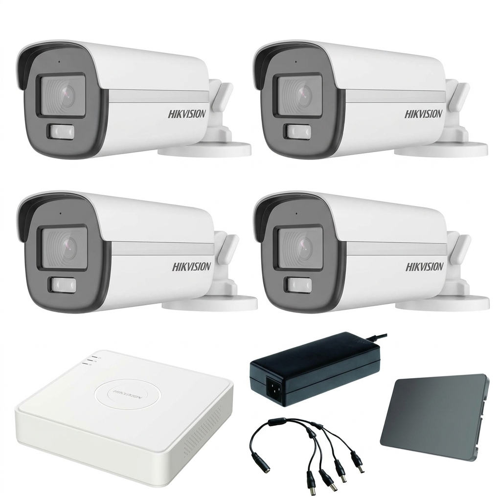 Hikvision komplet 4 bullet kamere 2Mpix ColorVu (DS-2CE12DF0T-LFS)