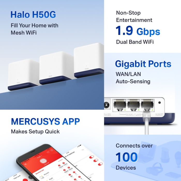 Mercusys Halo H50G AC1900 mesh kućni Wi-Fi sistem (pakovanje od 3)
