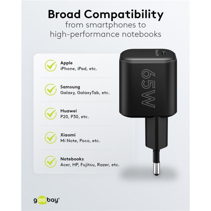 Punjač USB C PD GaN 65W Goobay (crni)