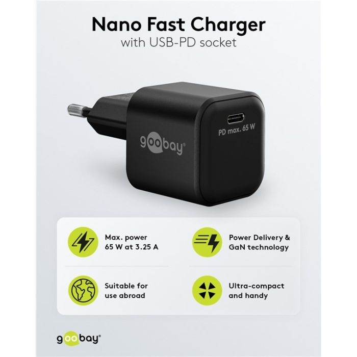 Punjač USB C PD GaN 65W Goobay (crni)