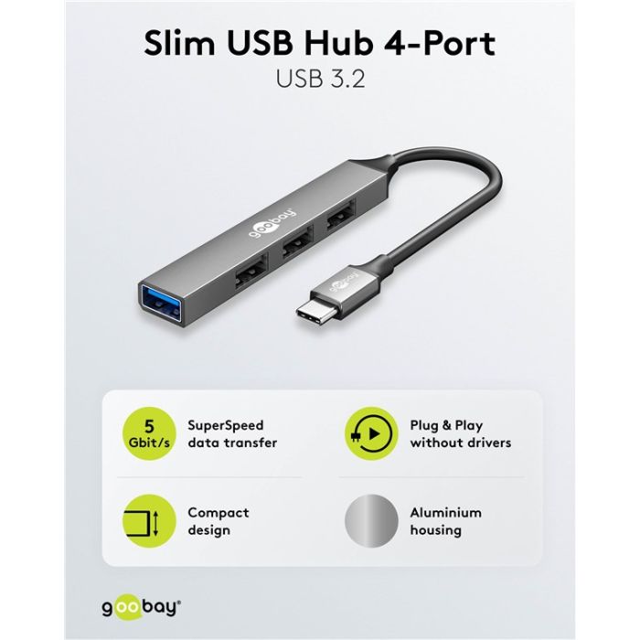 Goobay USB-C hub sa 4 porta (3x USB-A 2.0 + 1x USB-A 3.2)