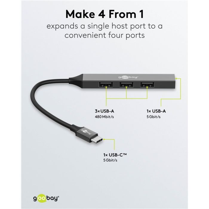 Goobay USB-C hub sa 4 porta (3x USB-A 2.0 + 1x USB-A 3.2)