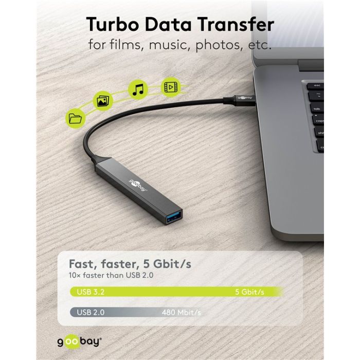 Goobay USB-C hub sa 4 porta (3x USB-A 2.0 + 1x USB-A 3.2)