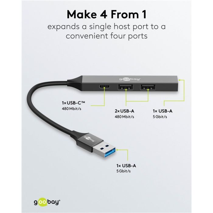 Goobay slim USB hub sa 4 porta USB a- USB c