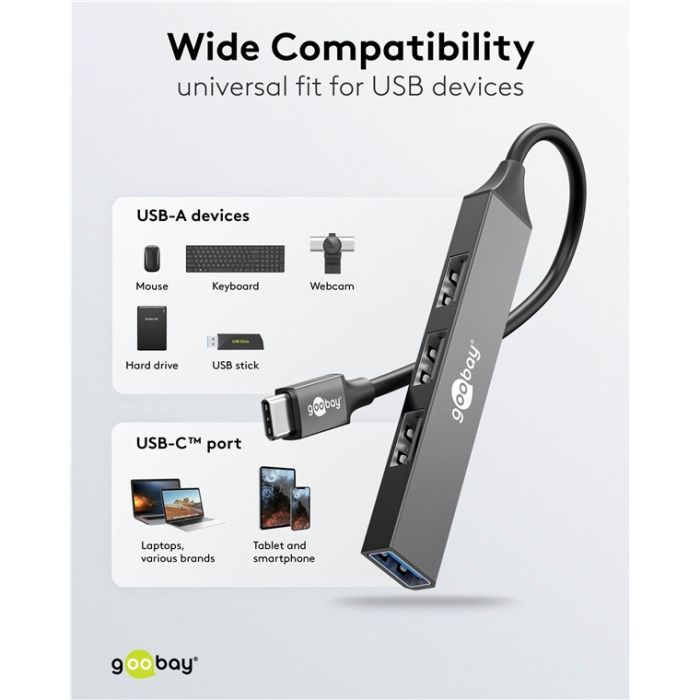 Goobay USB-C hub sa 4 porta (3x USB-A 2.0 + 1x USB-A 3.2)