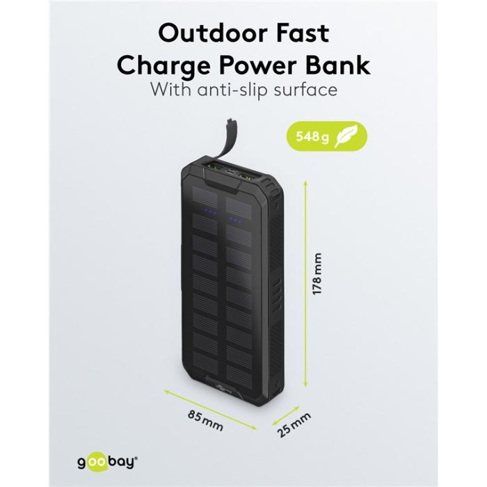 Goobay Solarni Power Bank 20,000mAh sa brzim punjenjem
