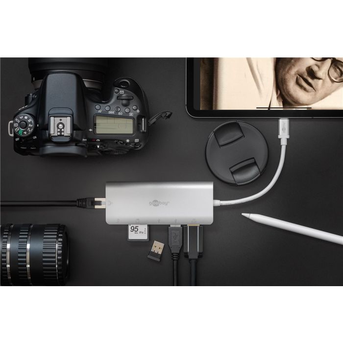 USB-C multiport adapter i čitač kartica USB A, PD, RJ45 i HDMI Goobay