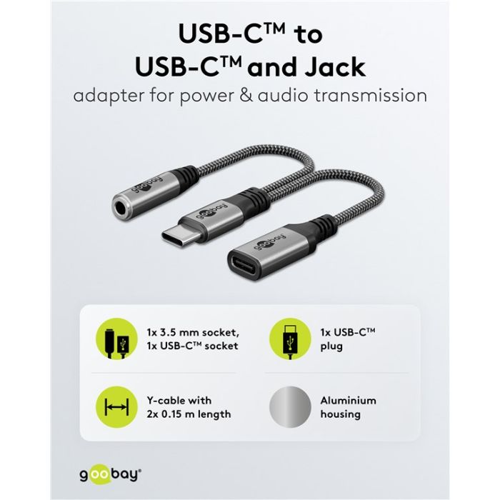 Goobay USB-C m - 3.5mm AUX + USB-C f adapter