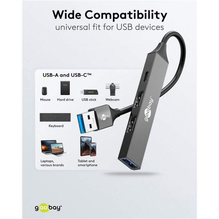 Goobay slim USB hub sa 4 porta USB a- USB c