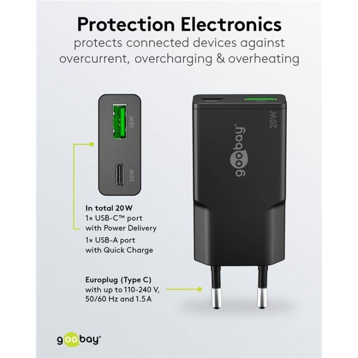 Goobay USB-C dual slim brzi punjač 20W