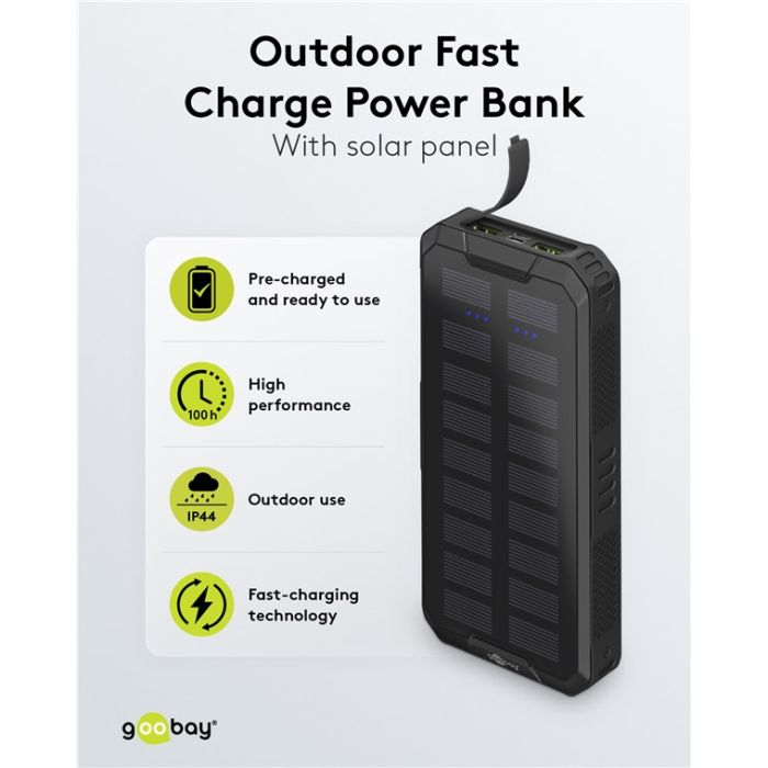 Goobay Solarni Power Bank 20,000mAh sa brzim punjenjem
