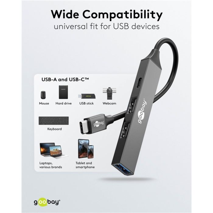 Goobay USB-C hub sa 4 porta (2x USB-A 2.0 + 1x USB-A 3.2 + 1x USB-C 2.0)