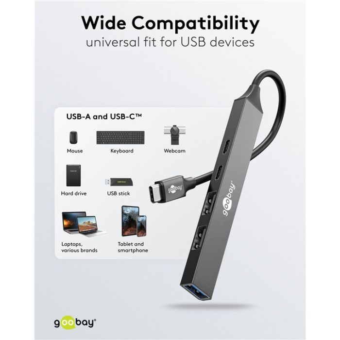 Goobay USB-C hub sa 5 portova (2x USB-A 2.0 + 1x USB-A 3.2 + 2x USB-C 2.0)
