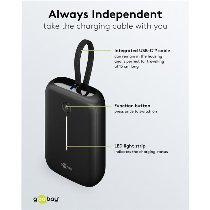 Goobay Power bank 10,000 mAh (sa integrisanim kablom)