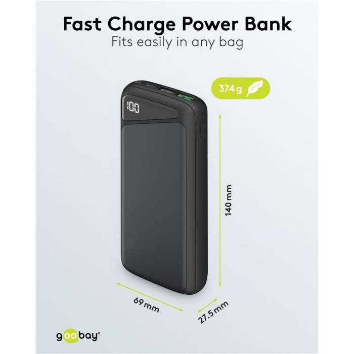 Goobay Power Bank 20,000 mAh sa brzim punjenjem