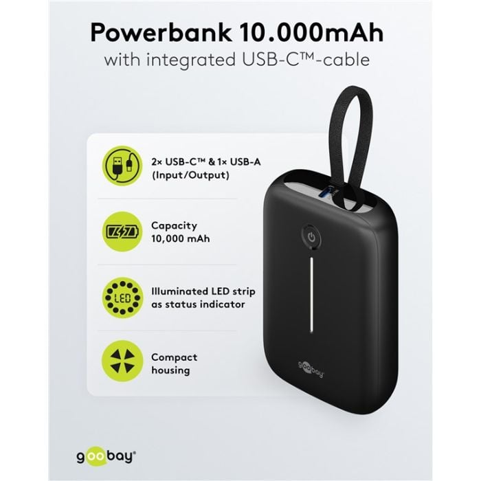 Goobay Power bank 10,000 mAh (sa integrisanim kablom)