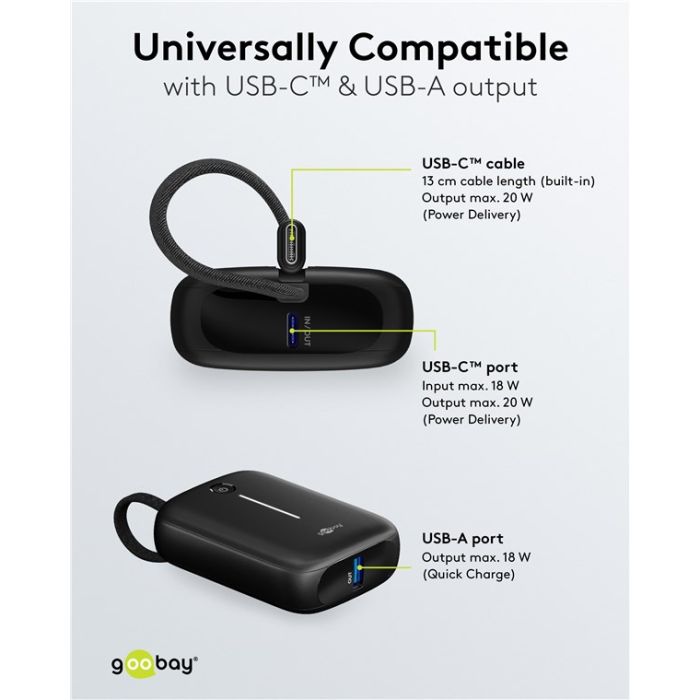 Goobay Power bank 10,000 mAh (sa integrisanim kablom)