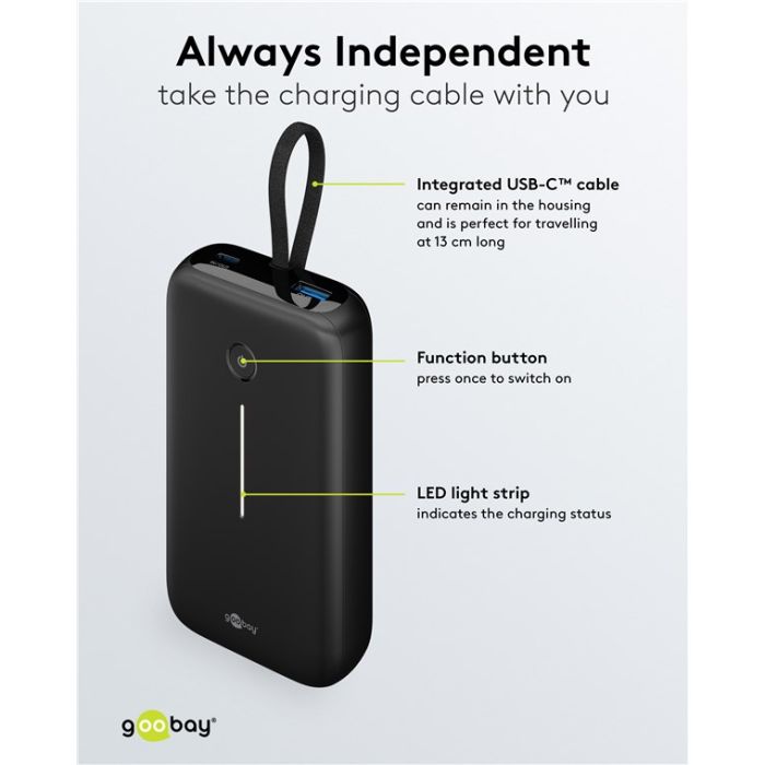 Goobay Power bank 20,000mAh (sa integrisanim kablom)