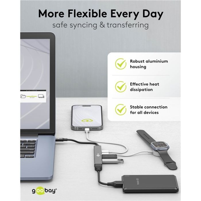 Goobay USB-C hub sa 5 portova (2x USB-A 2.0 + 1x USB-A 3.2 + 2x USB-C 2.0)