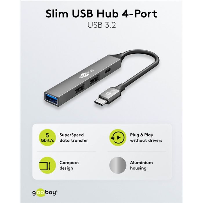 Goobay USB-C hub sa 4 porta (2x USB-A 2.0 + 1x USB-A 3.2 + 1x USB-C 2.0)