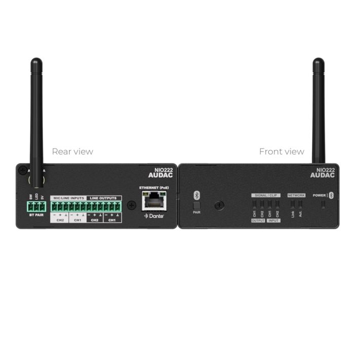 Audac NIO222 - Dante™/AES67 mrežni I/O modul, 2x Mic/Line ulaz + 2x bal. izlaz