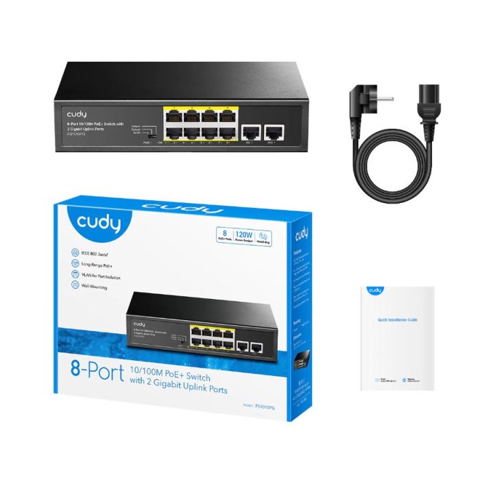 CUDY FS1010PG - 8-port PoE+ svič sa 2 Gigabit uplink porta, 120W
