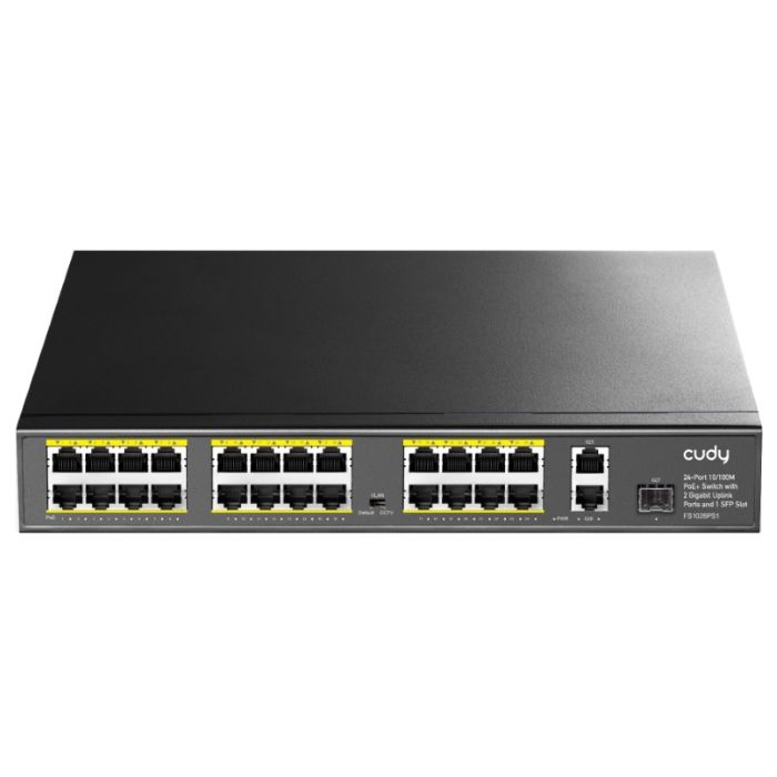 CUDY FS1026PS1 - 24-portni 10/100M PoE+ svič, 2 Gigabit uplink + 1 SFP, 300 W