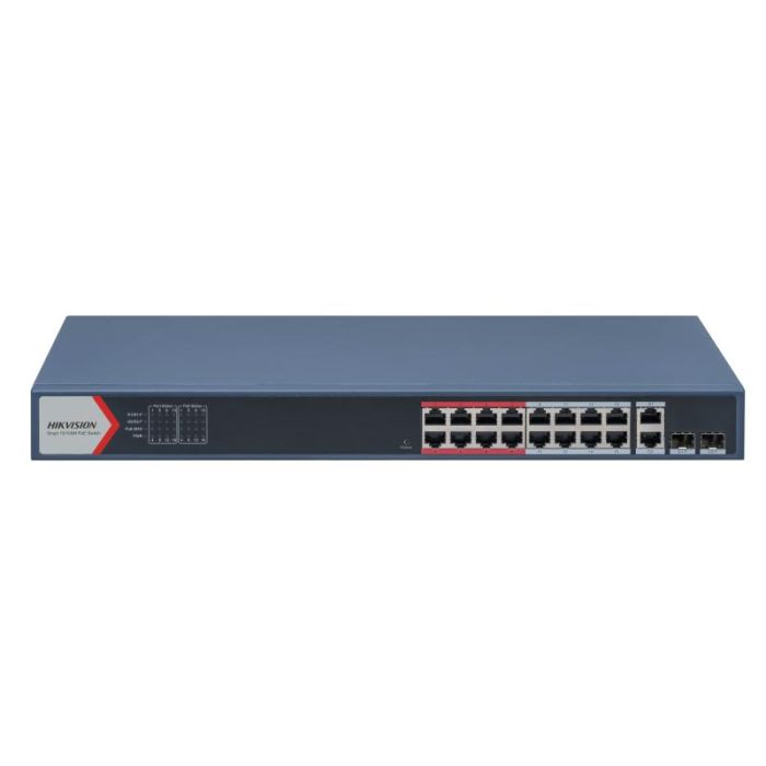 Hikvision DS-3E1318P-EI(B) - 16-portni Fast Ethernet Smart PoE svič, Long Range 
