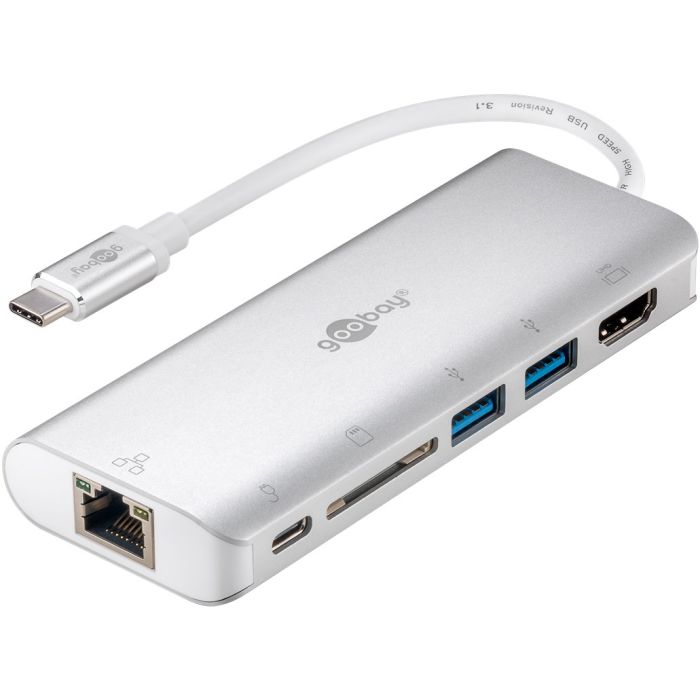 USB-C multiport adapter i čitač kartica USB A, PD, RJ45 i HDMI Goobay