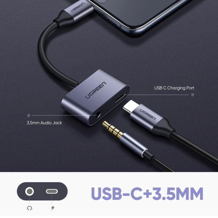 Ugreen USB-C m - 3.5mm f + USB-C f adapter