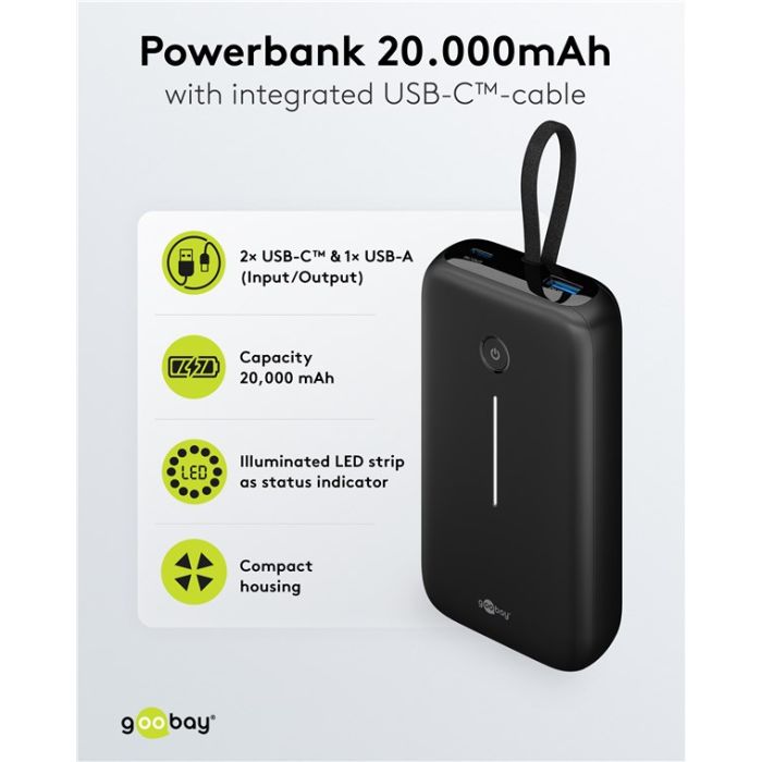 Goobay Power bank 20,000mAh (sa integrisanim kablom)