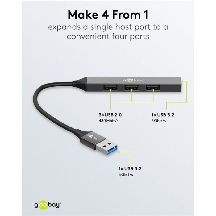 Goobay slim USB hub sa 4 porta USB a 3.2
