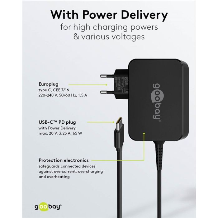 Goobay USB C punjač 65W (crni)