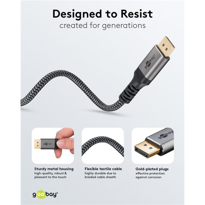 DisplayPort™ (DP 1.4) kabl, 5,0 m, 32,4 Gbit/s, 8K/60Hz DSC