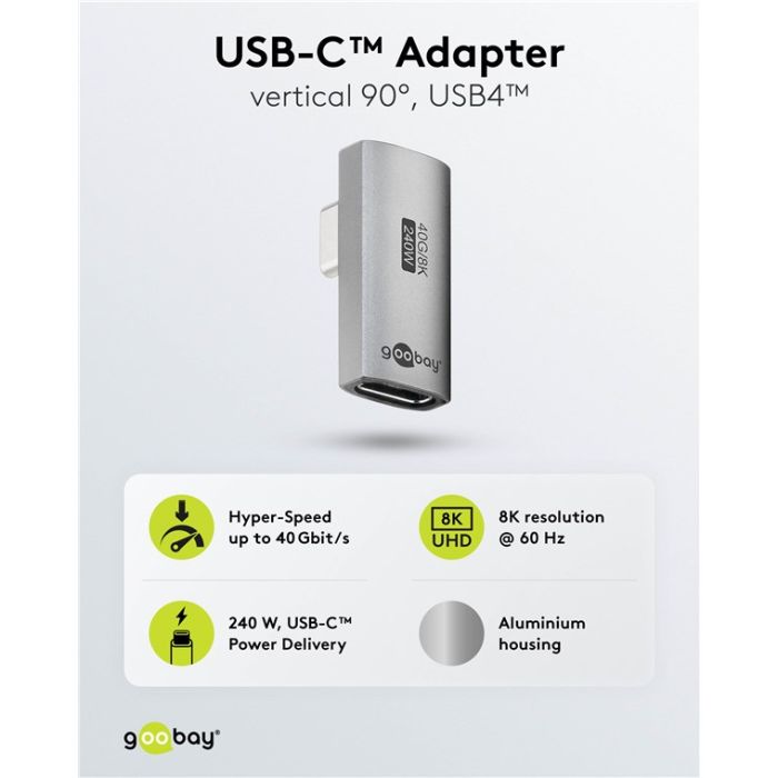 Goobay adapter USB-C 4.0 m-f po uglom Long