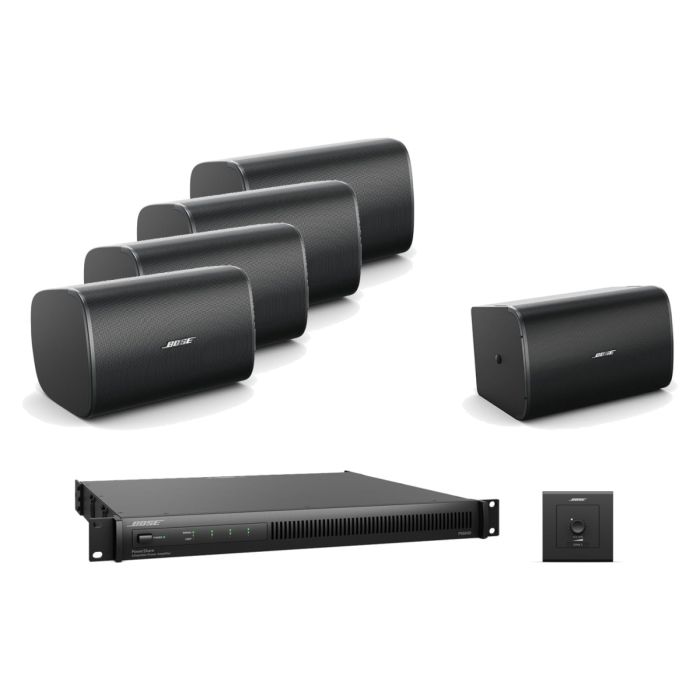 BOSE DesignMax komplet ozvučenja: 4× zidni zvučnik DM8S, subwoofer DM10S-SUB, četvorokanalno pojačalo PS604D, zonski kontroler CC-1D