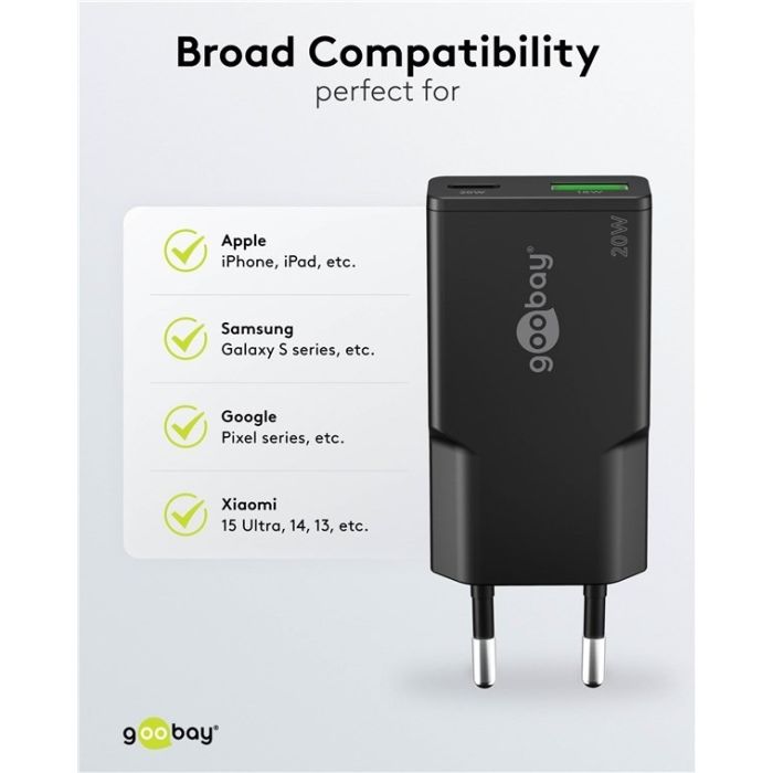 Goobay USB-C dual slim brzi punjač 20W