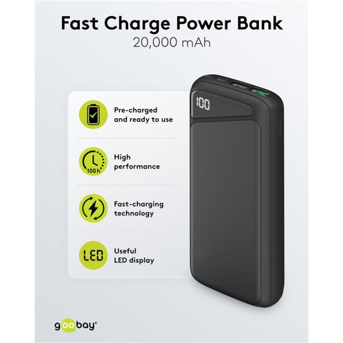 Goobay Power Bank 20,000 mAh sa brzim punjenjem