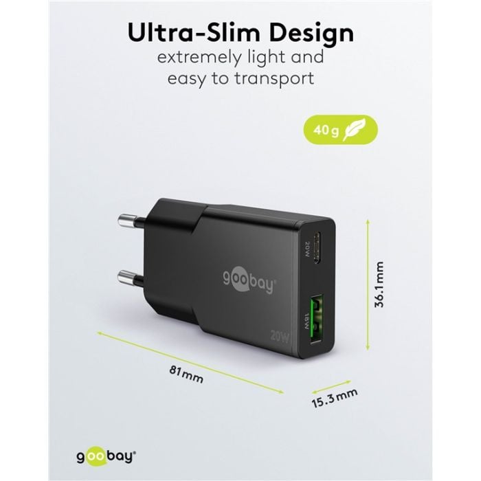 Goobay USB-C dual slim brzi punjač 20W
