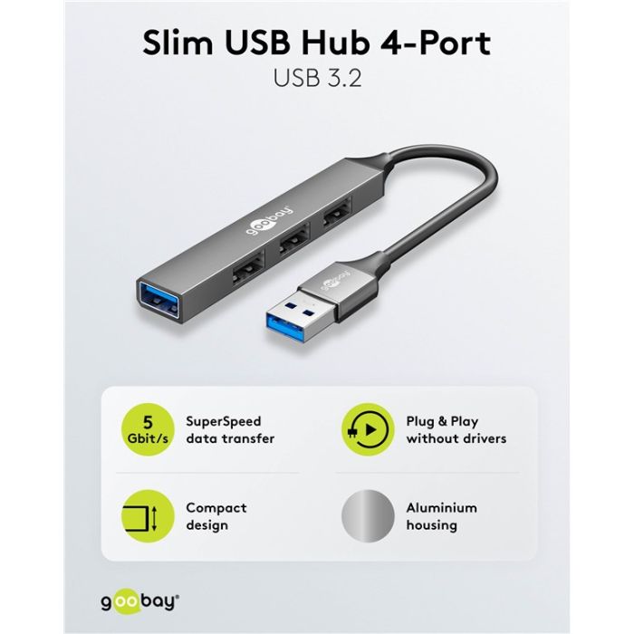 Goobay slim USB hub sa 4 porta USB a 3.2