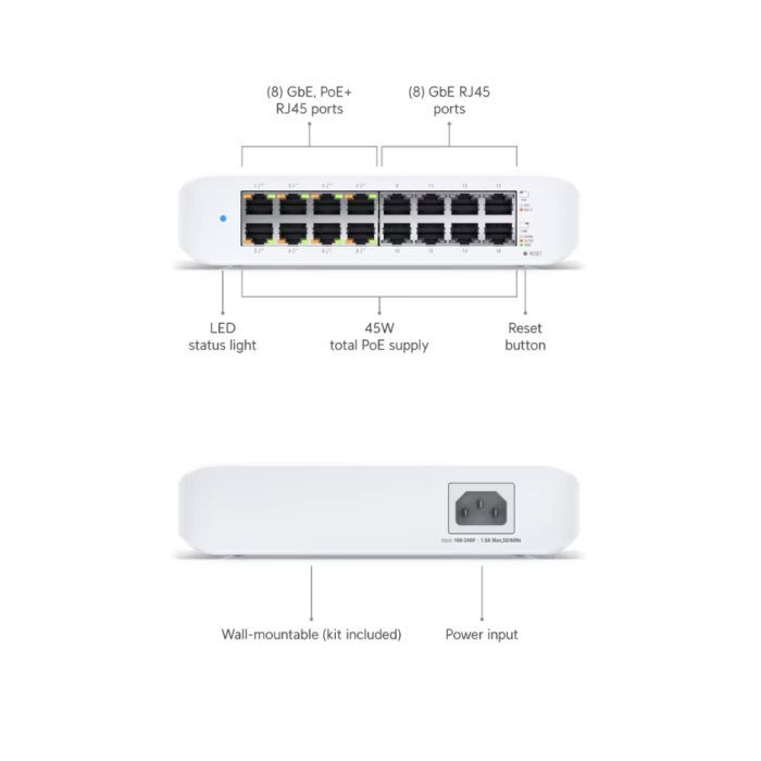 Ubiquiti LAN USW Lite 45W 16-portni PoE switch