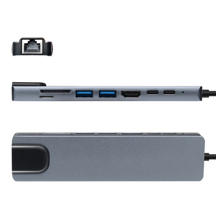 USB-C multihub 8 u 1 HDMI, USB-C, SD/TF card, PD, RJ45