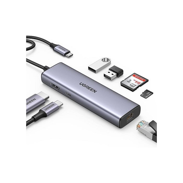Ugreen multihub 7 u 1 USB 3.0, HDMI, RJ45, SD/TF card, PD