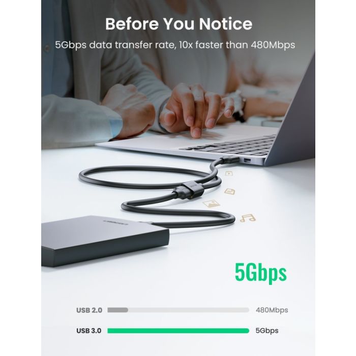 Ugreen US129 USB kabl M/F 3.0 0.5m crni