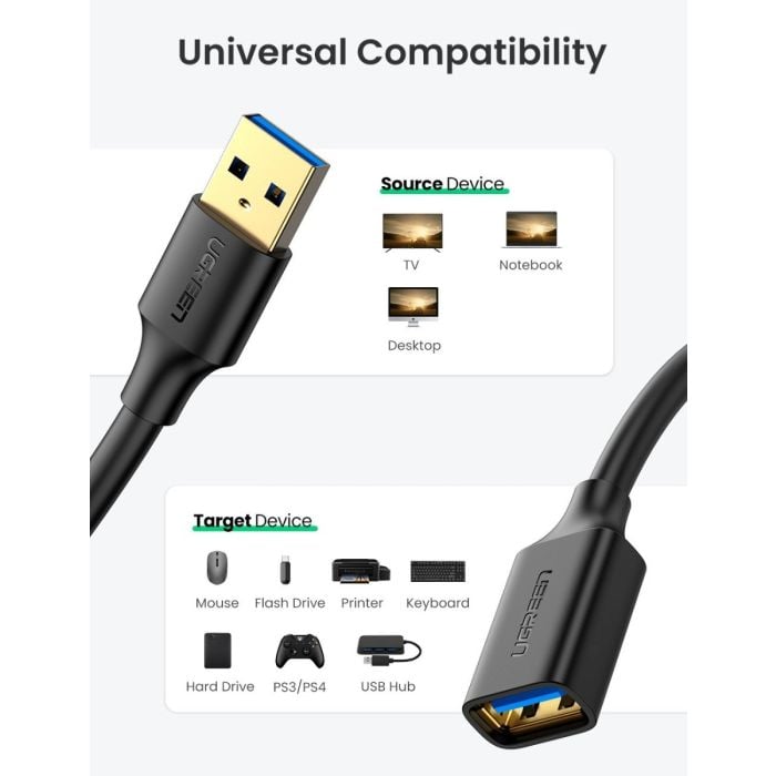 Ugreen US129 USB kabl M/F 3.0 0.5m crni