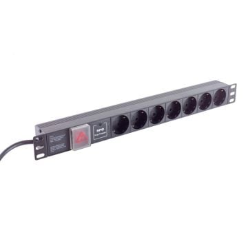 19" razvodnik napajanja za rack, 7 utičnica, 1U, SP, crne boje