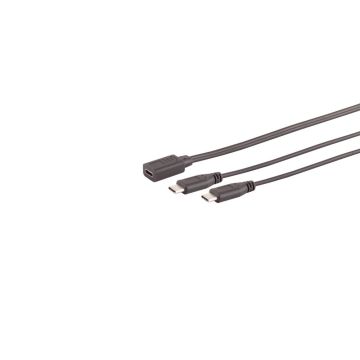 USB-C Y-kabl, 2 x USB-C, USB 2.0, crne boje, 0,3 m